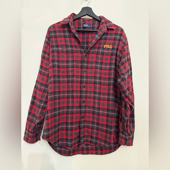 Vtg 80’s Polo Ralph Lauren Thrashed Spell Out Flannel Button Down Plaid Shirt - Picture 1 of 5